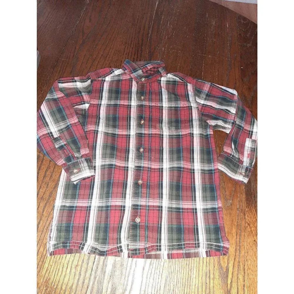 Boys Small 5/6 Place Long Sleeve Button Front Cotton Shirt Red Blue Black Grey